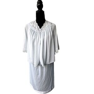Vintage Vanity Fair Bed Jacket Pajama‎ Top Pale Blue Size M Nylon Rosebud Lace